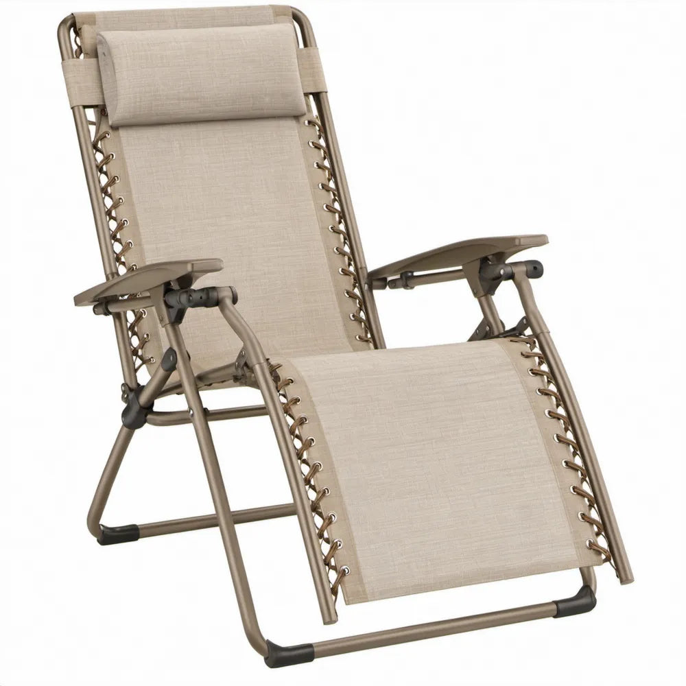 Opvouwbaar verstelbaar ligbed met hoofdsteun en armleuningen – 165 x 65 x 112 cm – Taupe