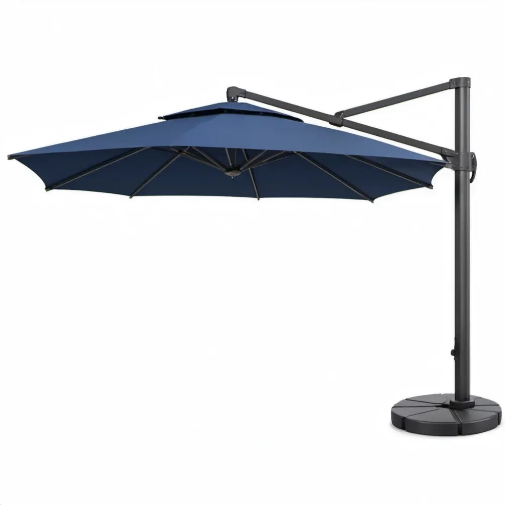 Zweefparasolset 300 x 300 cm Donkerblauw met Zwart Aluminium Frame en Voet