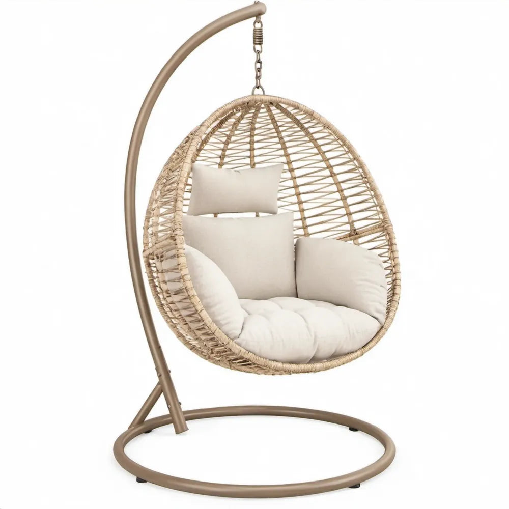 Beige/Crèmekleurige Hangstoel met Standaard en Kussens, 105 x 105 x 195 cm