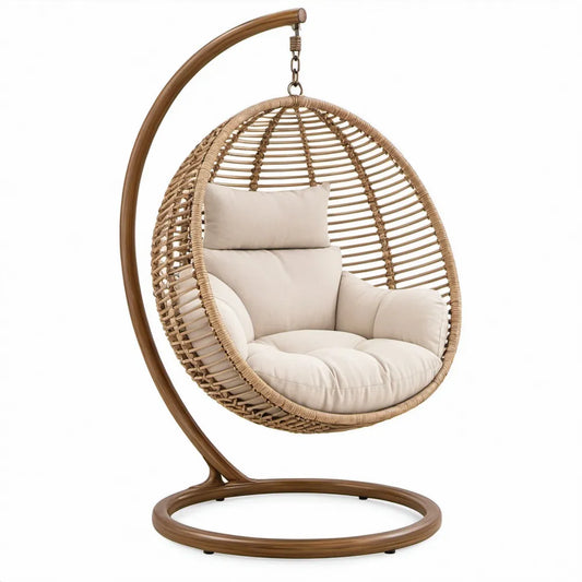 Hangstoel met standaard 105 x 105 x 195 cm in bruin, naturel en beige