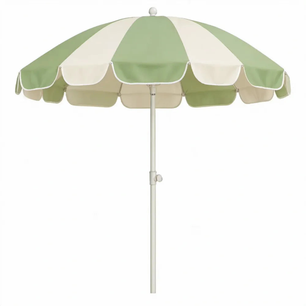Ronde tuinparasol Ø 200 cm groen/crème van polyester met witte stalen paal