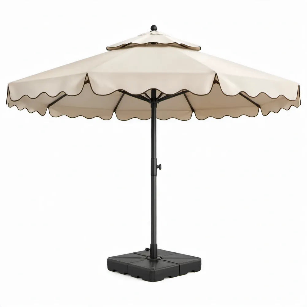 Ronde tuinparasol 270 cm met voet, crèmekleurig polyester en zwart stalen frame