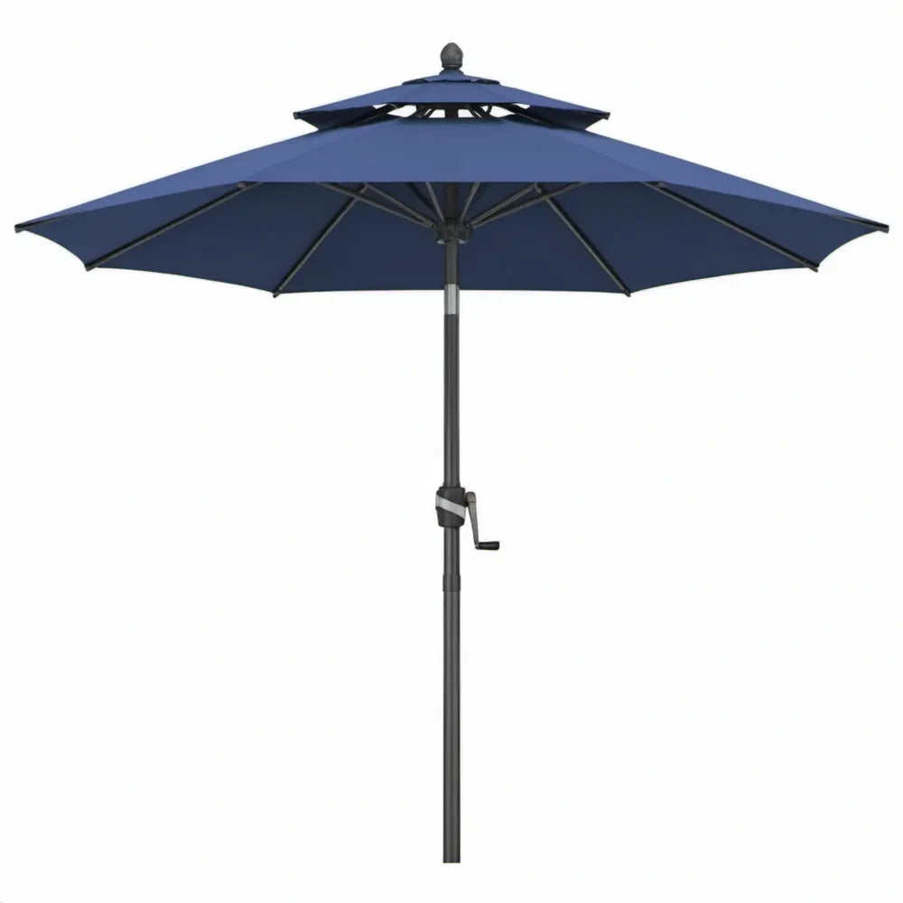 Tuinparasol met zwengel en dubbel ventilatiedak Ø 300 cm donkerblauw/zwart