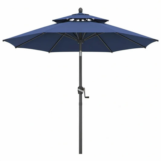 Tuinparasol met zwengel en dubbel ventilatiedak Ø 300 cm donkerblauw/zwart