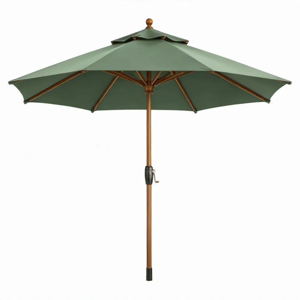 Groene houten parasol met zwengel, Ø 300 cm, hoogte 250 cm