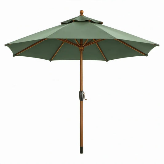 Groene houten parasol met zwengel, Ø 300 cm, hoogte 250 cm