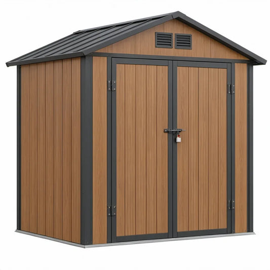 Metalen tuinschuur met dubbele deuren, 236 x 174 x 208 cm, bruin/antraciet