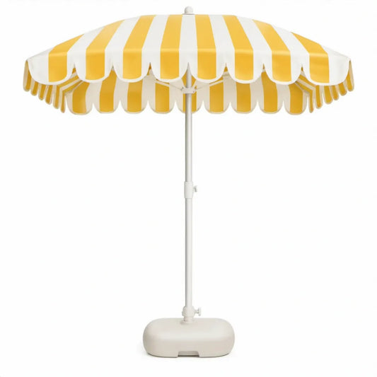 Ronde tuinparasol met voet Ø 200 cm x 230 cm Geel/Wit