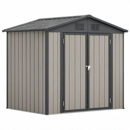 Metalen tuinschuur 213 x 191 x 195 cm taupe en antraciet