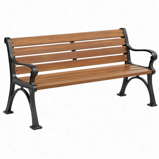 3-zits tuinbank met armleuningen 150 x 60 x 80 cm Bruin/Zwart acaciahout en gietijzer
