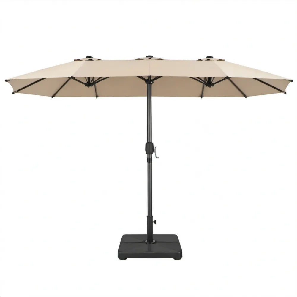 Dubbele rechthoekige tuinparasol 600 x 300 cm Beige met zwarte stalen mast en voet