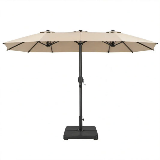 Dubbele rechthoekige tuinparasol 600 x 300 cm Beige met zwarte stalen mast en voet