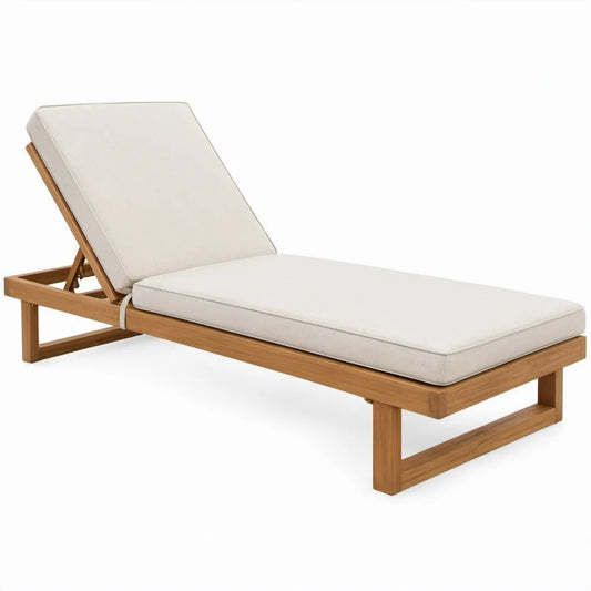 Ligbed met handmatig verstelbare rugleuning, 200 x 70 x 30 cm, acaciahout naturelbruin met crèmewit kussen
