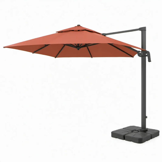 Vrijhangende vierkante parasol 300 x 300 x 258 cm met vierdelige voet - Terracotta/Antraciet/Zwart