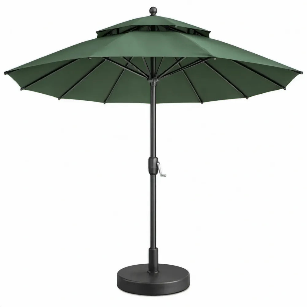 Ronde tuinparasol met voet Ø 300 cm donkergroen/zwart, hoogte 248 cm