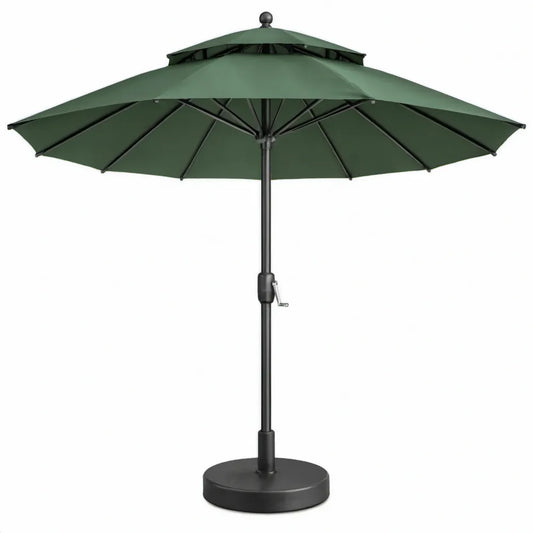 Ronde tuinparasol met voet Ø 300 cm donkergroen/zwart, hoogte 248 cm