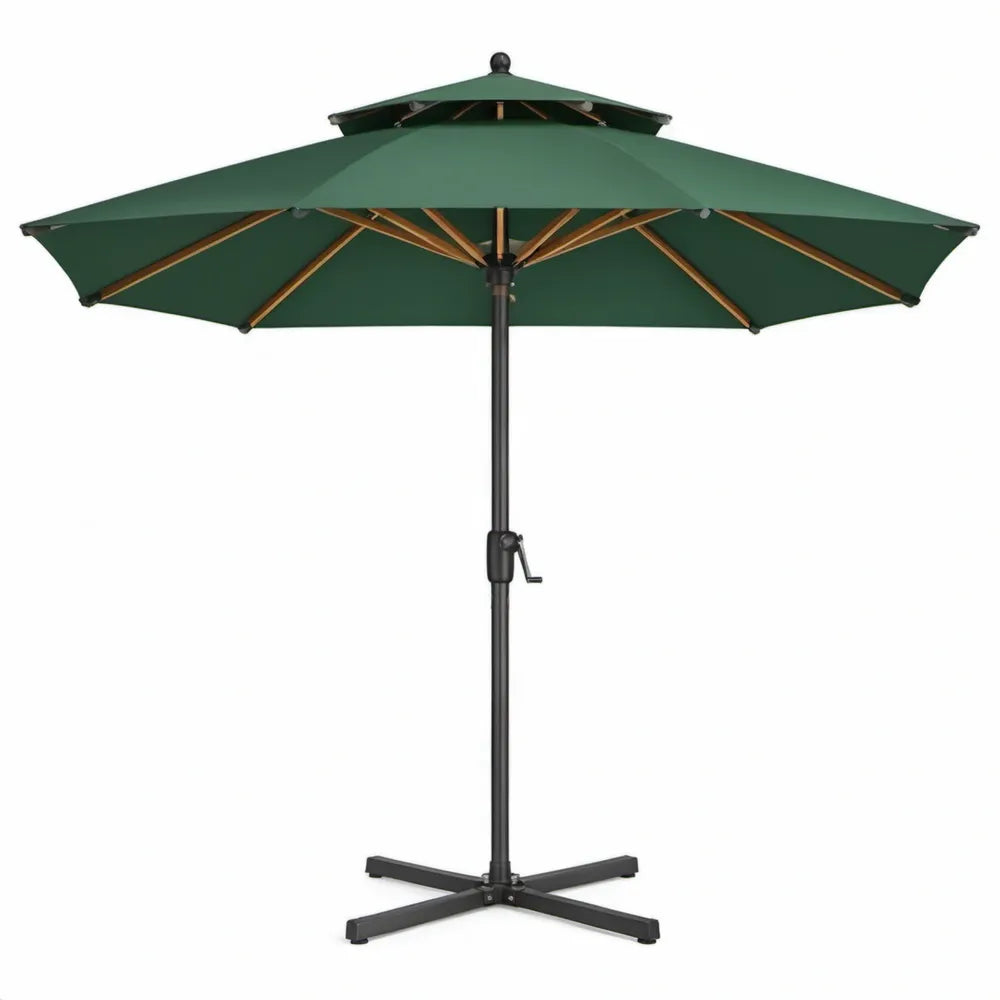 Tuinparasol met dubbele kap, Ø 300 x 260 cm, achthoekig, donkergroen en zwart