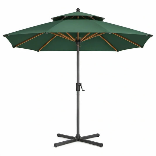 Tuinparasol met dubbele kap, Ø 300 x 260 cm, achthoekig, donkergroen en zwart