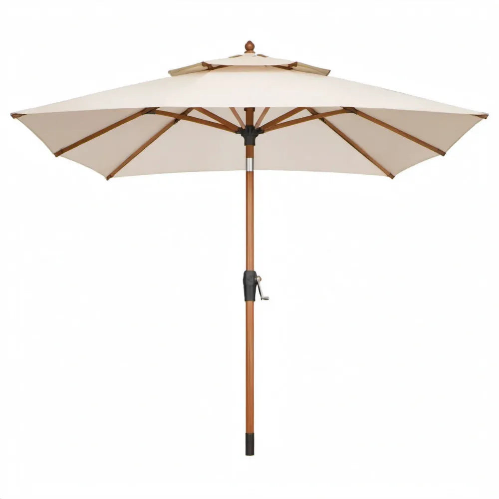 Houten tuinparasol met zwengel, crèmekleurig, achtkantig, Ø 300 cm, hoogte 250 cm