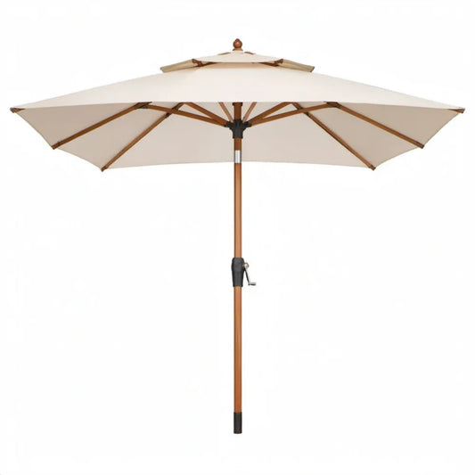 Houten tuinparasol met zwengel, crèmekleurig, achtkantig, Ø 300 cm, hoogte 250 cm