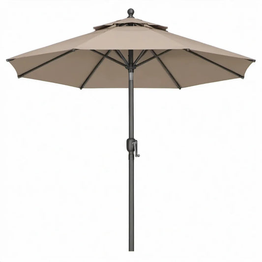 Ronde tuinparasol met dubbele kap en zwengel, Ø 300 cm, taupe, hoogte 245 cm