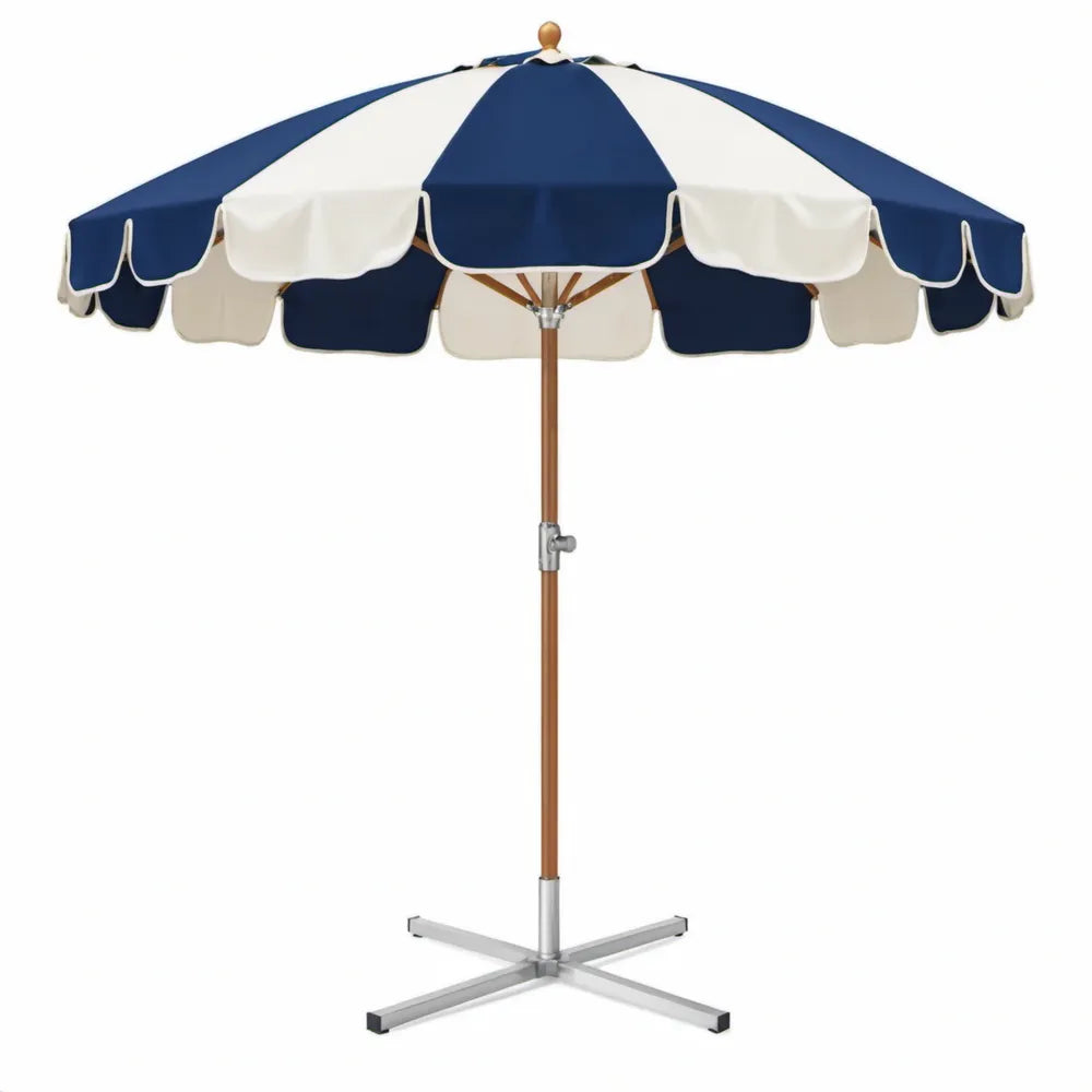 Ronde tuinparasol met kruisvoet, Ø 200 x 240 cm, blauw/crème, polyester