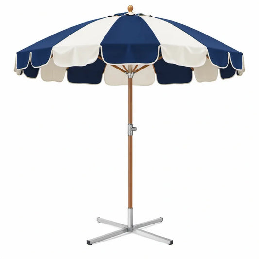 Ronde tuinparasol met kruisvoet, Ø 200 x 240 cm, blauw/crème, polyester
