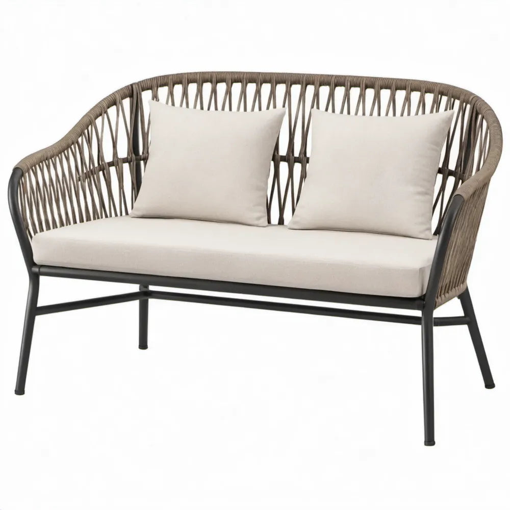 2-zits tuinbank met kussens 126 x 70 x 78 cm – Taupe/Zwart/Crème