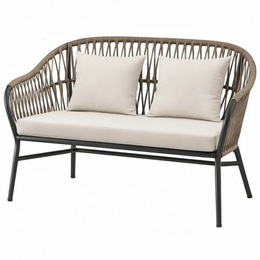 2-zits tuinbank met kussens 126 x 70 x 78 cm – Taupe/Zwart/Crème
