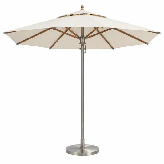 Crèmekleurige achthoekige tuinparasol met voet Ø300 cm, hardhout en roestvrij staal