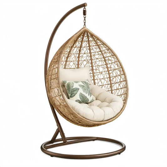 Ei-vormige hangstoel met standaard 105 x 105 x 195 cm Bruin PE-rotan en staal