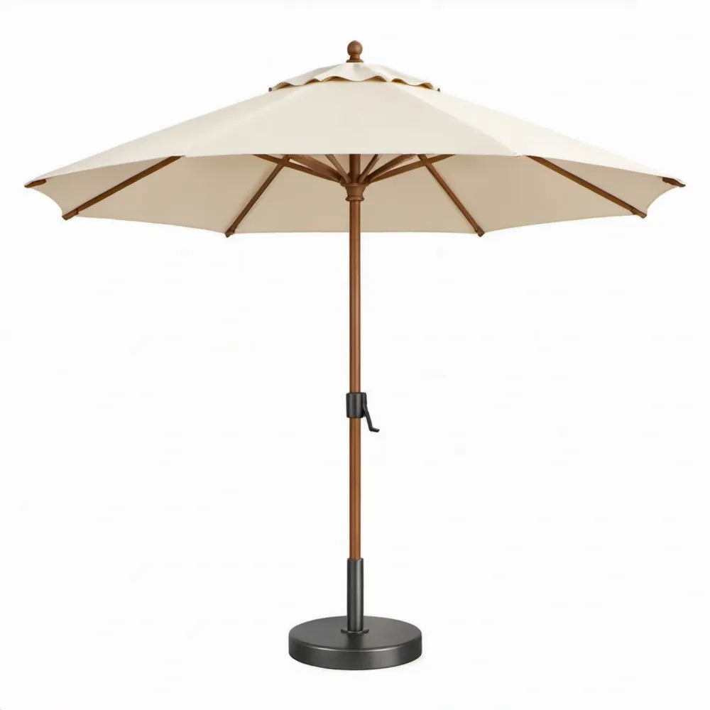 Ronde tuinparasol Ø 270 cm crème met hardhouten frame en zwarte voet
