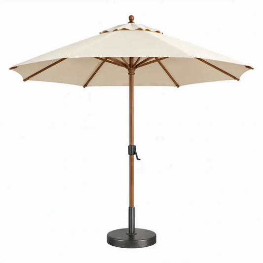 Ronde tuinparasol Ø 270 cm crème met hardhouten frame en zwarte voet
