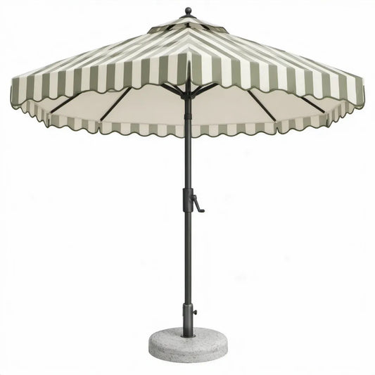 Ronde tuinparasol Ø 270 x H 250 cm in Crème/Groen met stalen mast en betonnen voet