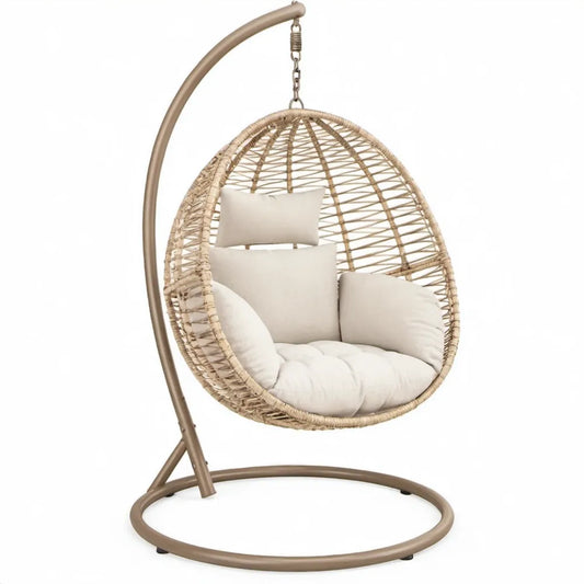 Beige/Crèmekleurige Hangstoel met Standaard en Kussens, 105 x 105 x 195 cm